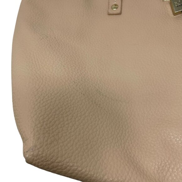 BCBG Paris Beige Pebbled Faux Leather Tote Bag Gold Turnlock & Padlock - Picture 8 of 9